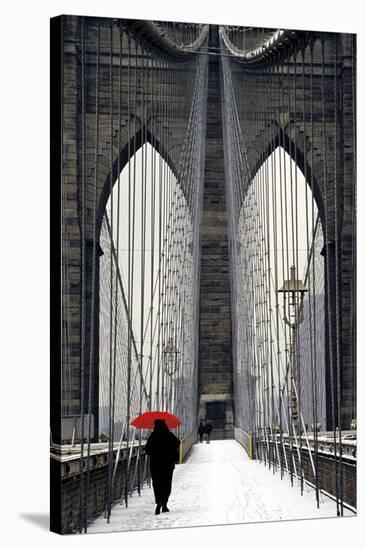 Brooklyn Bridge Meets Red-Michael Cahill-Stretched Canvas