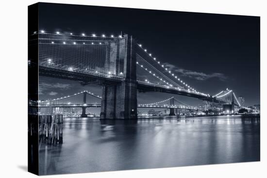 Brooklyn Bridge Over East River At Night In Black And White In New York City Manhattan-Songquan Deng-Premier Image Canvas