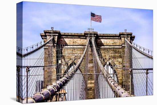 Brooklyn Bridge with Flag-Bill Carson Photography-Stretched Canvas