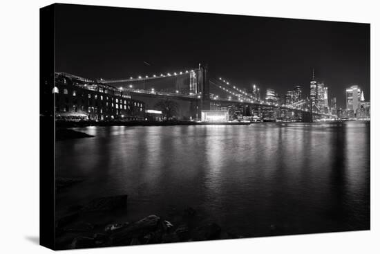 Brooklyn Bridge with Lower Manhattan at Night, Brooklyn New York City-George Oze-Premier Image Canvas