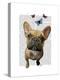Brown French Bulldog and Butterflies-Fab Funky-Stretched Canvas
