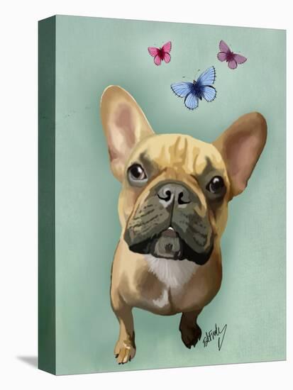 Brown French Bulldog and Butterflies-Fab Funky-Stretched Canvas