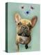 Brown French Bulldog and Butterflies-Fab Funky-Stretched Canvas