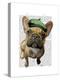 Brown French Bulldog with Green Hat-Fab Funky-Stretched Canvas