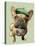Brown French Bulldog with Green Hat-Fab Funky-Stretched Canvas