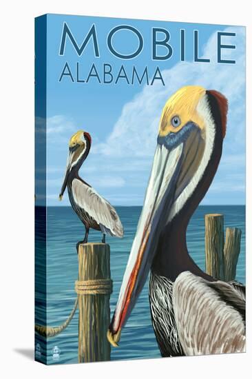 Brown Pelican - Mobile, Alabama-Lantern Press-Stretched Canvas