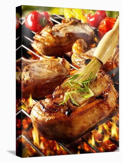 Brushing Pork Chop on Barbecue Rack with Oil-Paul Williams-Premier Image Canvas