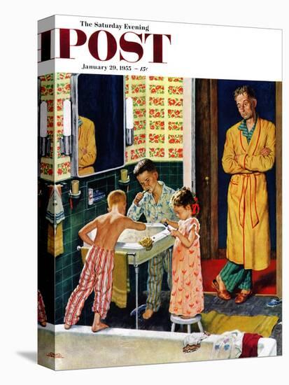 "Brushing Their Teeth" Saturday Evening Post Cover, January 29, 1955-Amos Sewell-Premier Image Canvas