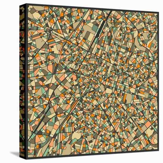 Brussels Map-Jazzberry Blue-Stretched Canvas