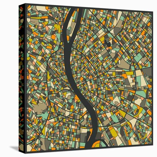 Budapest Map-Jazzberry Blue-Stretched Canvas