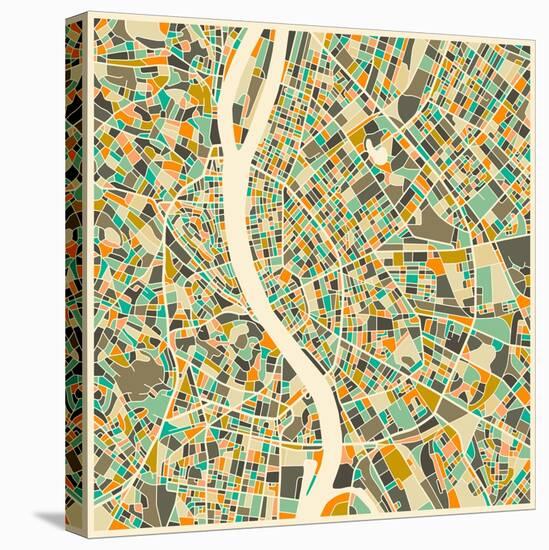 Budapest Map-Jazzberry Blue-Stretched Canvas