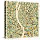 Budapest Map-Jazzberry Blue-Stretched Canvas