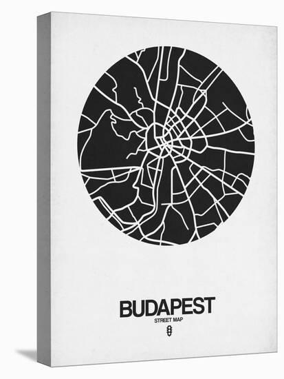 Budapest Street Map Black on White-null-Stretched Canvas