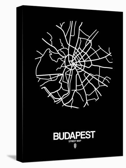 Budapest Street Map Black-NaxArt-Stretched Canvas