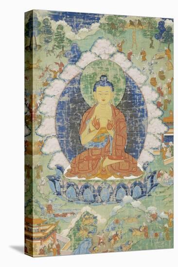 Buddha en vajrapariankasana et vitarka-mudra et scènes illustrant des jâtaka-null-Premier Image Canvas