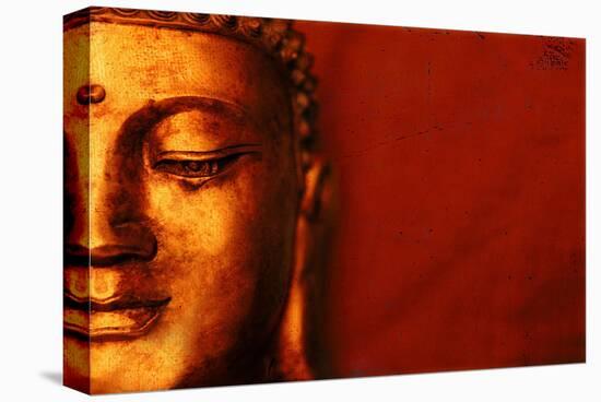 Buddha Face & Red Background-null-Stretched Canvas