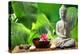 Buddha in Meditation with Lotus Flower and Burning Candles-Liang Zhang-Premier Image Canvas