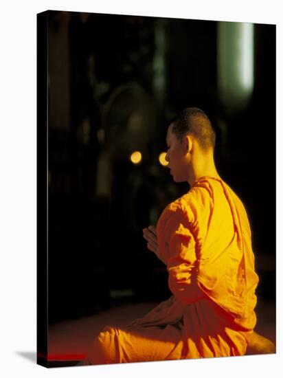 Buddhist Monk at Morning Prayer, Marble Temple, Bangkok, Thailand-Paul Souders-Premier Image Canvas