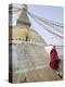 Buddhist Monk Descends the Steps of Boudha, the Tibetan Stupa in Kathmandu, Nepal-Don Smith-Premier Image Canvas