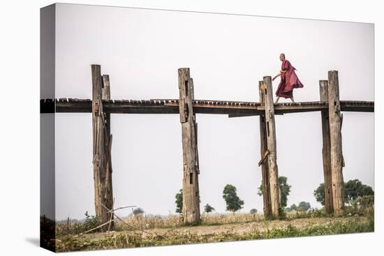 Buddhist Monk on U Bein Teak Bridge, Myanmar (Burma)-Matthew Williams-Ellis-Premier Image Canvas