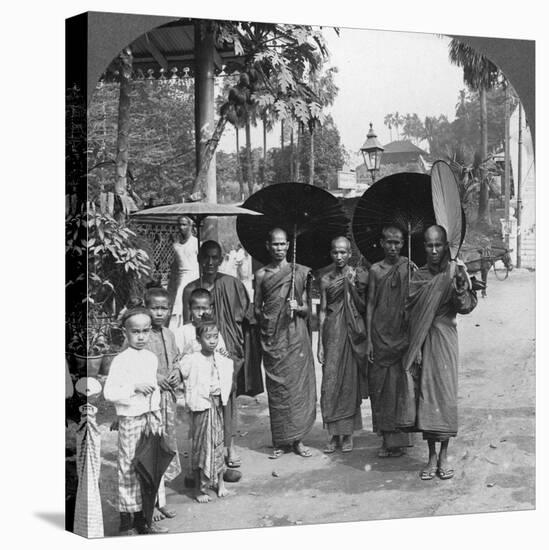 Buddhist Monks with Sunshades and Fans, Rangoon, Burma, 1908-null-Premier Image Canvas