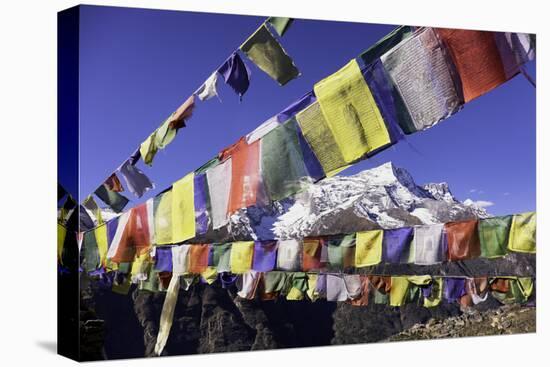 Buddhist Prayer Flags with Mount Kongde Ri Behind Taken Just Above the Town of Namche Bazaar-John Woodworth-Premier Image Canvas