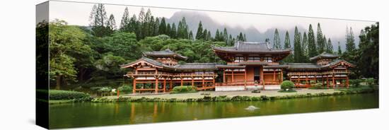 Buddhist Temple with Mountain in the Background, Byodo-In Temple, Koolau Range, Oahu, Hawaii, Usa-null-Stretched Canvas