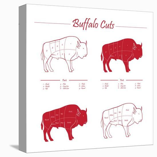 BUFFALO MEAT CUTS SCHEME-ONiONAstudio-Stretched Canvas