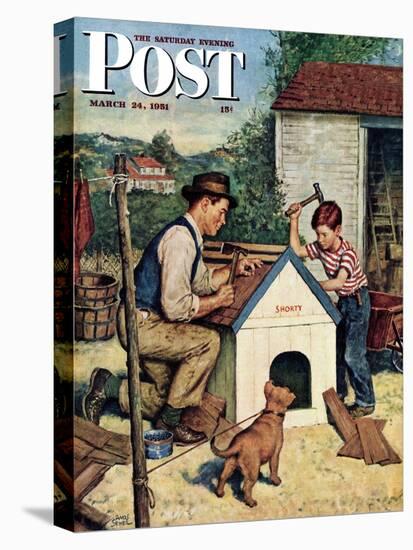 "Building the Doghouse" Saturday Evening Post Cover, March 24, 1951-Amos Sewell-Premier Image Canvas