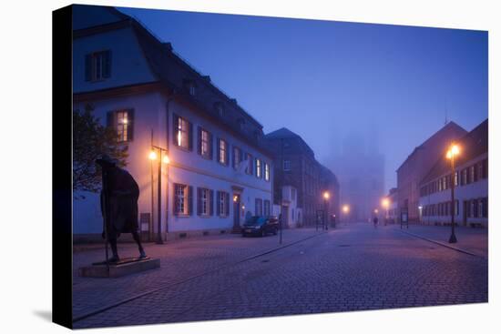 Buildings along Maximilianstrasse at dawn fog, Speyer, Rhineland-Palatinate, Germany-null-Premier Image Canvas