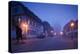 Buildings along Maximilianstrasse at dawn fog, Speyer, Rhineland-Palatinate, Germany-null-Premier Image Canvas