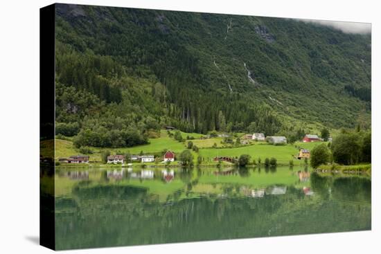 Buildings. Architecture. Waterfall. Olden, Norway-Tom Norring-Premier Image Canvas