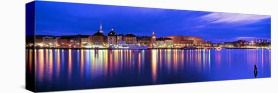 Buildings at the Waterfront Lit Up at Dusk, Stockholm, Sweden-null-Premier Image Canvas