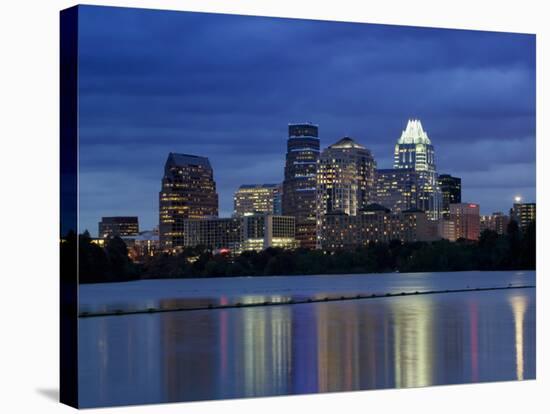 Buildings at the Waterfront Lit Up at Dusk, Town Lake, Austin, Texas, USA-null-Premier Image Canvas