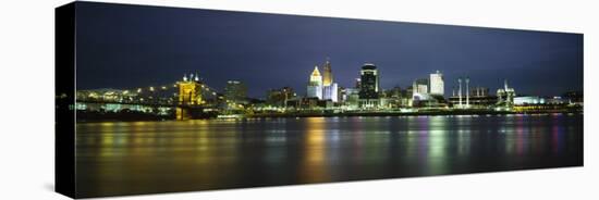 Buildings at the Waterfront Lit Up at Night, Ohio River, Cincinnati, Ohio, USA-null-Premier Image Canvas