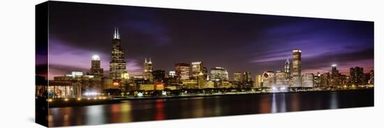 Buildings at the Waterfront Lit Up at Night, Sears Tower, Lake Michigan, Chicago, Illinois, USA-null-Premier Image Canvas