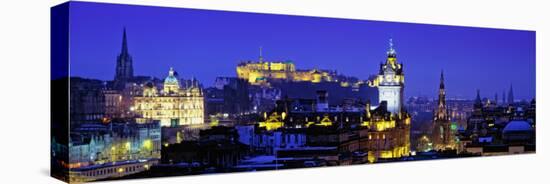 Buildings Lit Up at Night with a Castle in the Background, Edinburgh Castle, Edinburgh, Scotland-null-Premier Image Canvas