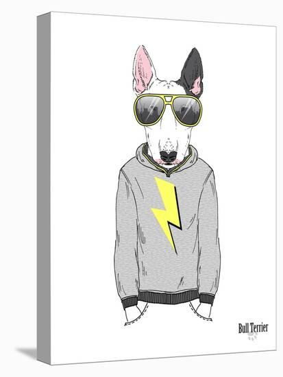 Bull Terrier in City Style-Olga Angellos-Stretched Canvas