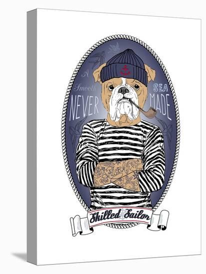 Bulldog Sailor with Tattoo-Olga Angellos-Stretched Canvas