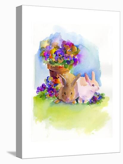 Bunnies with Pansies, 2014-John Keeling-Premier Image Canvas