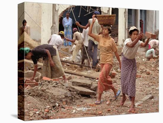 Burmese Women Hauling Rocks and Bricks Labor on a Construction Site-null-Premier Image Canvas