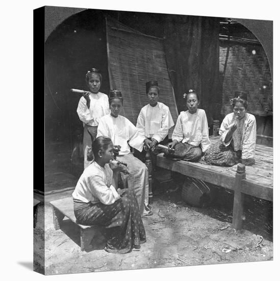 Burmese Women Smoking Outside their Home, Mandalay, Burma, 1908-null-Premier Image Canvas