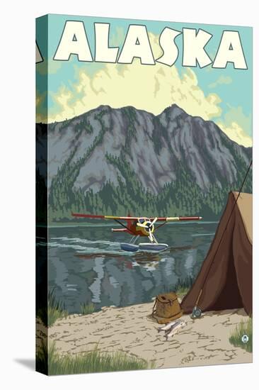 Bush Plane and Fishing, Alaska-Lantern Press-Stretched Canvas