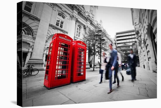 Business Life Concept in London, the Uk. Red Phone Booth, People in Suits Walking-Michal Bednarek-Premier Image Canvas