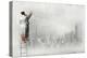 Businesswoman Standing on Ladder and Drawing Sketch on Wall-Sergey Nivens-Premier Image Canvas