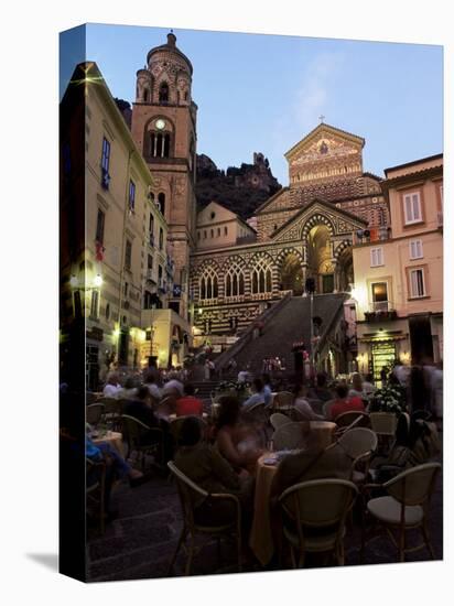 Busy Pavement Cafe at Dusk, with the Cathedral Beyond, Amalfi, Campania, Italy-Ruth Tomlinson-Premier Image Canvas