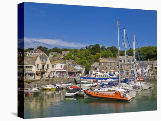 Busy Tourist Shops, Small Boats and Yachts at High Tide in Padstow Harbour, North Cornwall, England-Neale Clark-Premier Image Canvas