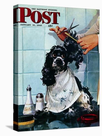 "Butch's Haircut," Saturday Evening Post Cover, January 31, 1948-Albert Staehle-Premier Image Canvas