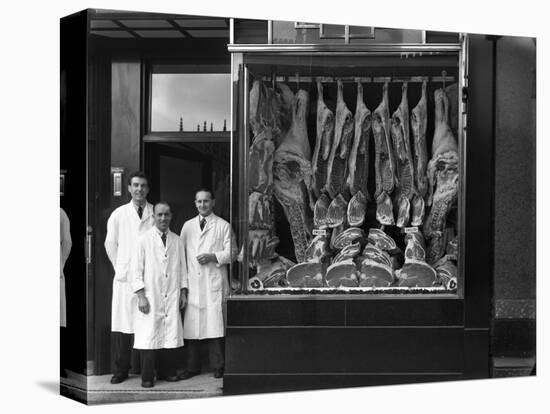 Butchers Standing Next to their Shop Window Display, South Yorkshire, 1955-Michael Walters-Premier Image Canvas