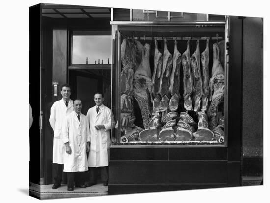 Butchers Standing Next to their Shop Window Display, South Yorkshire, 1955-Michael Walters-Premier Image Canvas